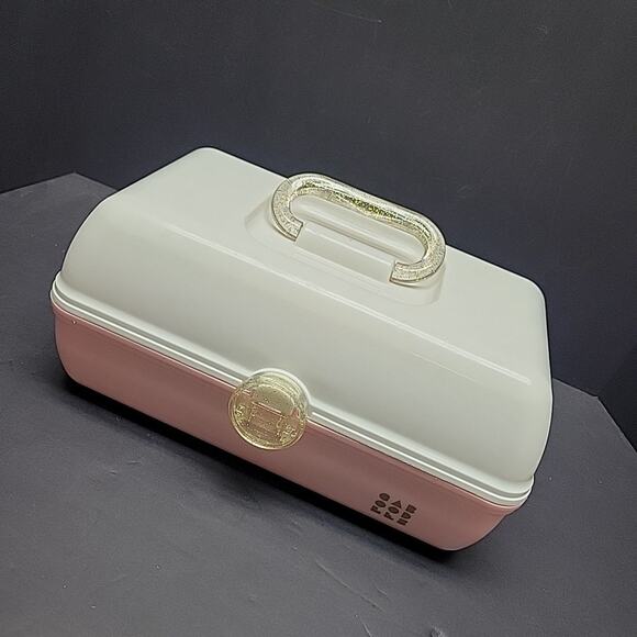 Claire's Exclusive Vtg Caboodles Makeup Case Large Travel Cosmetic Pink White - Picture 1 of 15